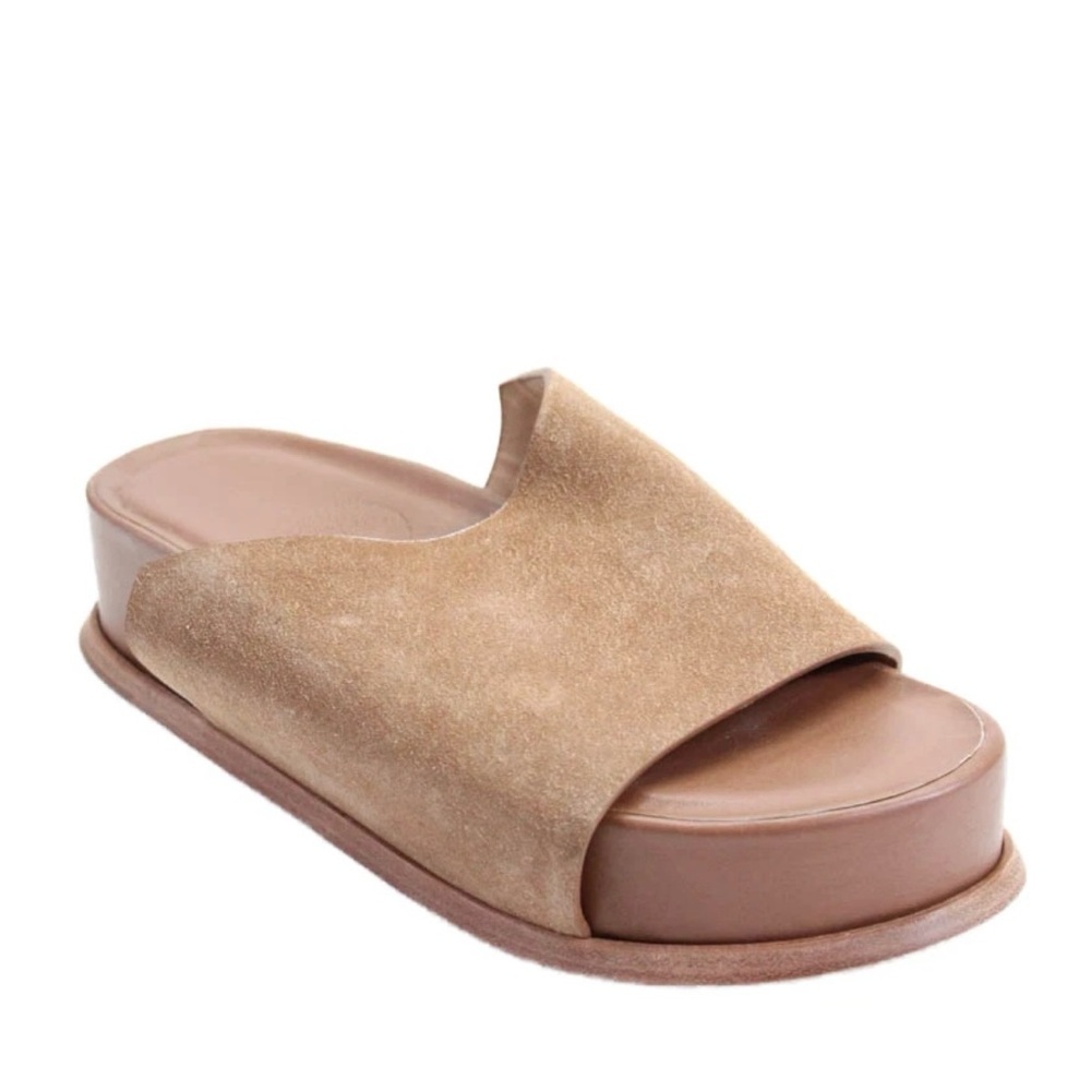 WAL & PAI | 38 / 7.5 | Stone Platform Hazelnut Nude Camel Suede Sandals Slides